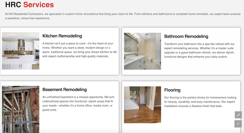 HRC home page services gallery