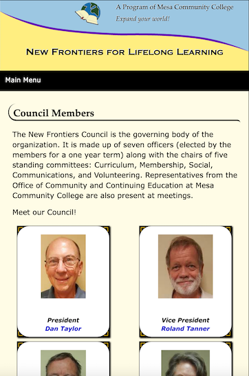 New Frontiers Council Page for Tablet