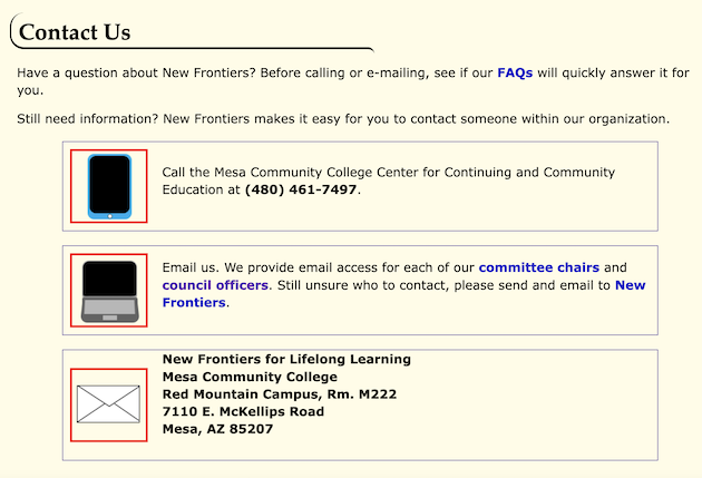New Frontiers Contact Page