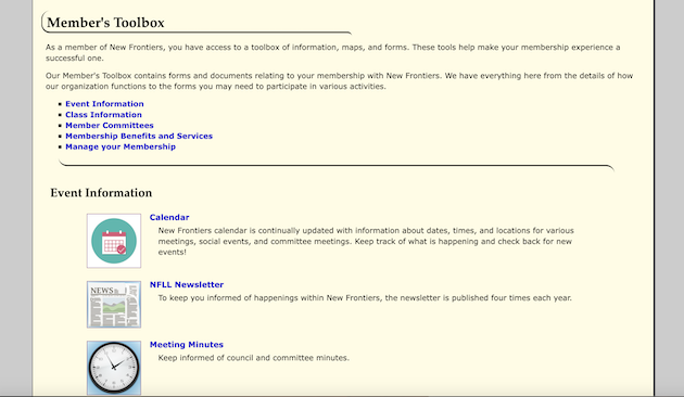 New Frontiers Member's Toolbox Page